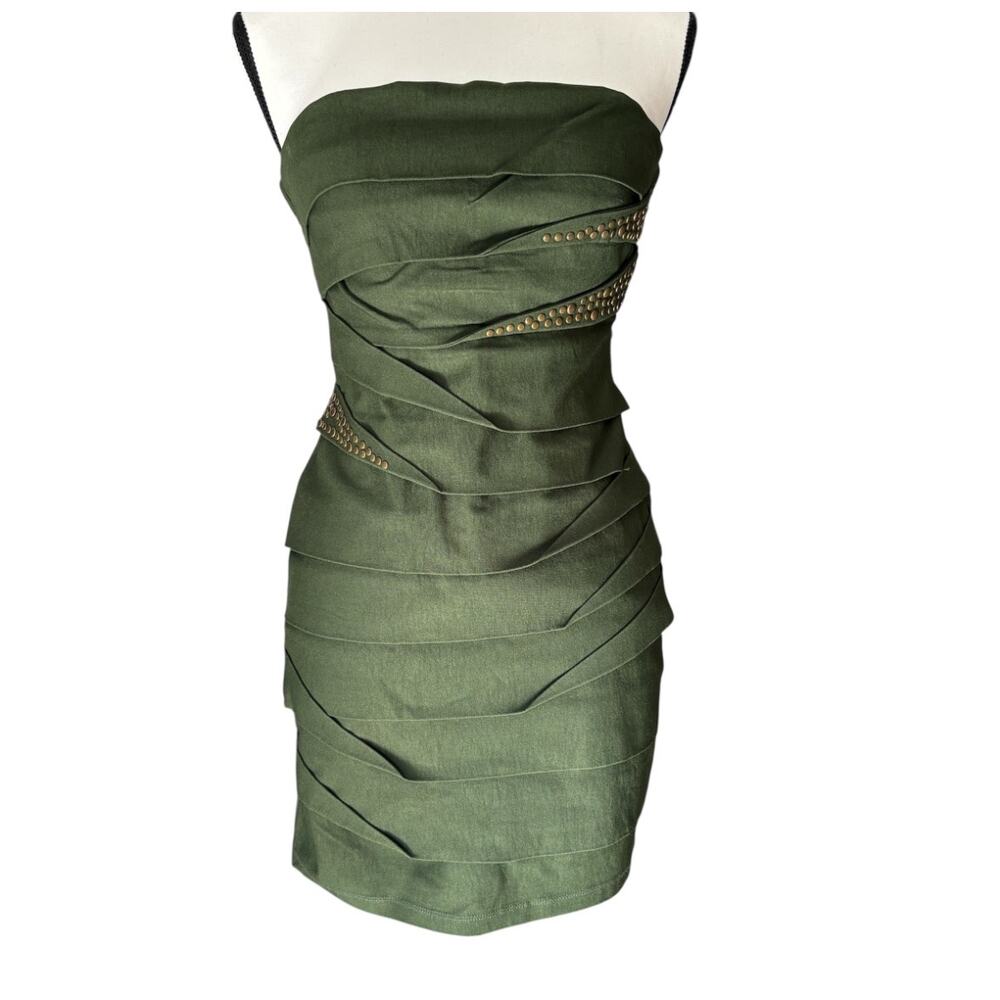Jodi Kristopher Bandage Dress Womens Size 5 Green Cocktail Mini Studded Bodycon